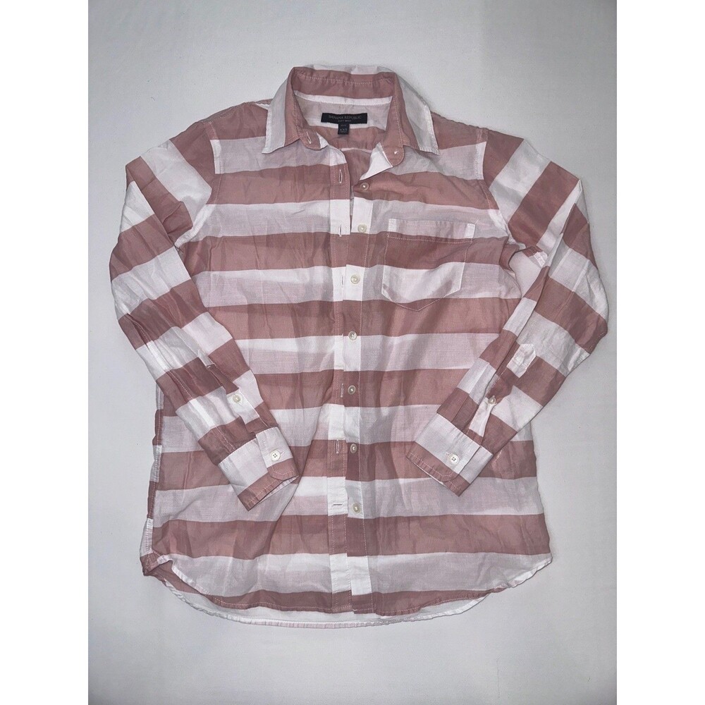 Banana Republic Womens Long Sleeve Striped Soft Wash Button Up Blouse Size XXS